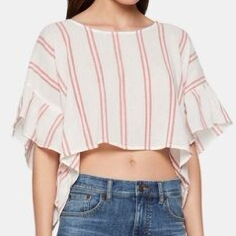 BCBGeneration Red and White Striped Ruffle Blouse